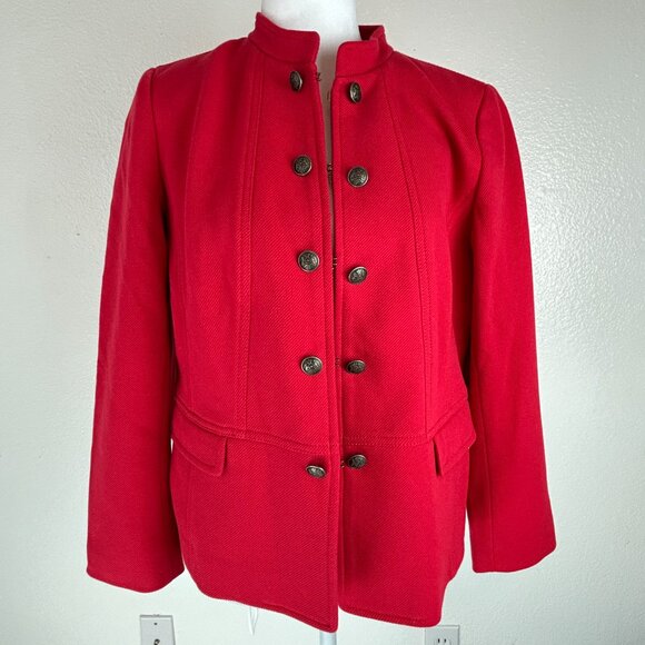 Talbots Women 6P Red Military Jacket Cotton Blend Buttons Twill Classic Holiday - Picture 16 of 16